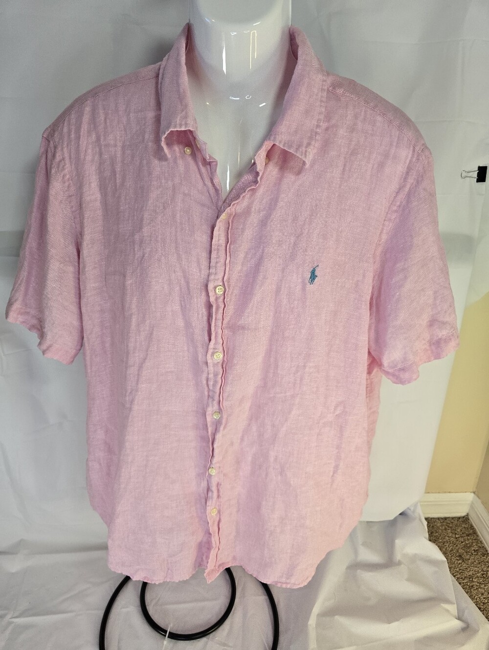 Polo Ralph Lauren Classic Fit RL Untucked 100% Linen Shirt with Pony - Pink XXL